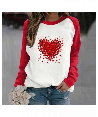 Women Valentines Day Tops Heart Love Print Long Sleeve Crewneck Pullover Shirts Oversize Trendy Funny Loose Blouse H red $6.6...