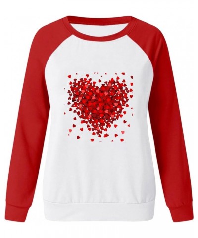 Women Valentines Day Tops Heart Love Print Long Sleeve Crewneck Pullover Shirts Oversize Trendy Funny Loose Blouse H red $6.6...