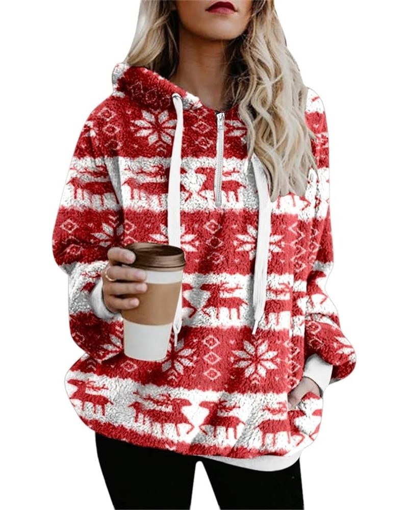 Aztec Womens Fluffy Fleece Hoodies Zip Up Sweatshirt Warm Hooded Pullover Tops Loose with Pocket Xmas Gift Red Christmas $19....