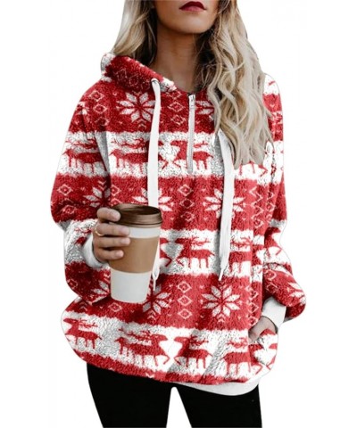 Aztec Womens Fluffy Fleece Hoodies Zip Up Sweatshirt Warm Hooded Pullover Tops Loose with Pocket Xmas Gift Red Christmas $19....