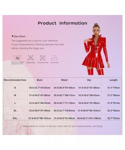 Women Sexy Shiny Leather Bodycon Dress Hook Eye Neck Mini Dresses Party Club Dress Red C $10.65 Dresses