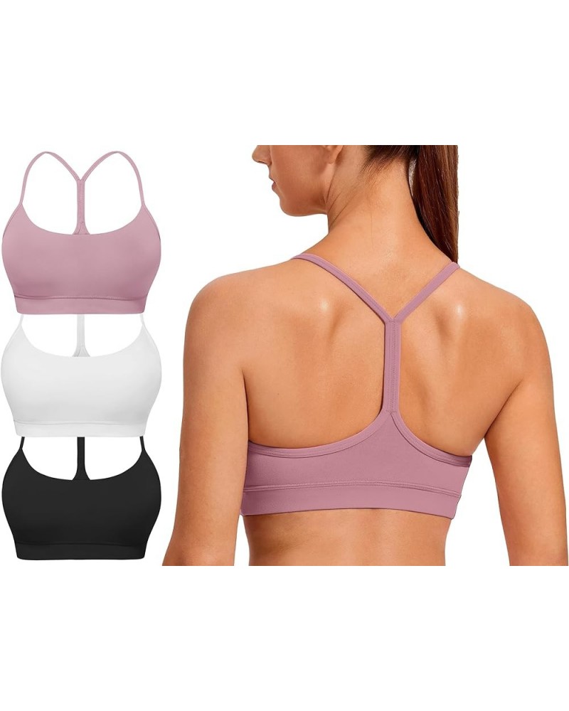 Spaghetti Strap Padded Sports Bras for Women - Y Back Yoga Workout Tops (3 Pack) Black White Lightpurple $16.10 Lingerie