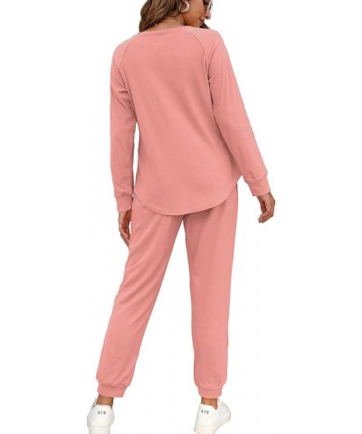 Two Piece Outfits for Women Lounge Sets Button Down Sweatshirt Sweatpants Sweatsuits Set with Pockets Long Sleeve - Coral Pin...