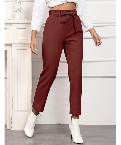 2 Pcs Women's Paper Bag Pants High Waist Cropped Trousers Bow Belted Pencil Pants with Pockets Dark Blue, Wine Red $15.59 Pants