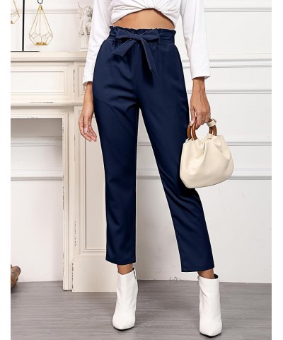 2 Pcs Women's Paper Bag Pants High Waist Cropped Trousers Bow Belted Pencil Pants with Pockets Dark Blue, Wine Red $15.59 Pants