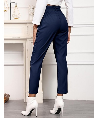 2 Pcs Women's Paper Bag Pants High Waist Cropped Trousers Bow Belted Pencil Pants with Pockets Dark Blue, Wine Red $15.59 Pants