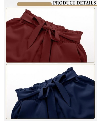 2 Pcs Women's Paper Bag Pants High Waist Cropped Trousers Bow Belted Pencil Pants with Pockets Dark Blue, Wine Red $15.59 Pants