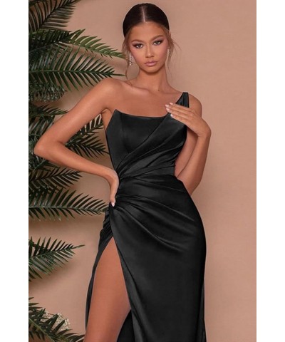 One Shoulder Prom Dresses with Slit for Women Long Pleated Satin Mermaid Evening Party Gowns Sage Green $29.14 Dresses