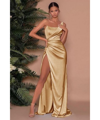 One Shoulder Prom Dresses with Slit for Women Long Pleated Satin Mermaid Evening Party Gowns Sage Green $29.14 Dresses