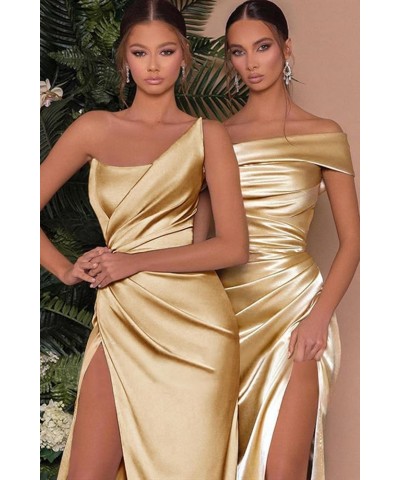 One Shoulder Prom Dresses with Slit for Women Long Pleated Satin Mermaid Evening Party Gowns Sage Green $29.14 Dresses