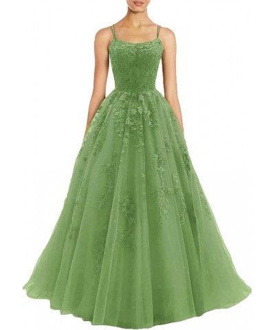 Spaghetti Straps Prom Dresses Long Tulle Lace Appliques Ball Gown Formal Dress for Women Sage $46.79 Dresses