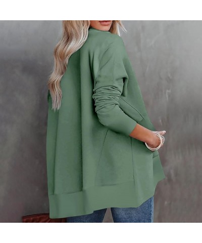 Half Zip Pullover Women Fall Solid Sweatshirts Loose Fit Long Sleeve Lapel Collar Trendy Tees Side Pockets Clothes A14-mint G...