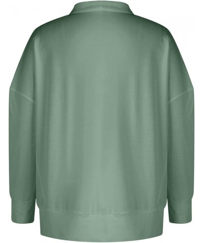 Half Zip Pullover Women Fall Solid Sweatshirts Loose Fit Long Sleeve Lapel Collar Trendy Tees Side Pockets Clothes A14-mint G...