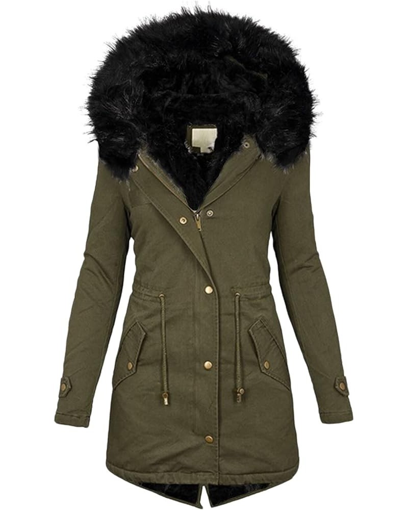 Women's Winter Coat Hooded Warm Puffer Quilted Thicken Parka Jacket with Fur Trim Hood Zipper Pocket 05-army Green $22.05 Jac...