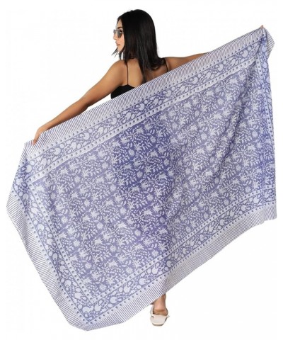 100% Cotton Sarong Coverups for Women Indian Hand Block Print Swimsuit Pareo Wrap Skirt Beach Swimwear Bikini Cover Up White ...