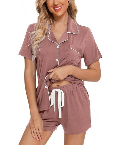 Womens Button Down Pajama Sets Bride Pajamas Sets Sleepwear Shorts Lounge Set A-brick Red(with Shorts Pocket) $17.86 Sleep & ...