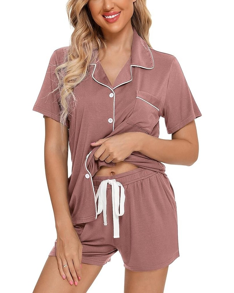 Womens Button Down Pajama Sets Bride Pajamas Sets Sleepwear Shorts Lounge Set A-brick Red(with Shorts Pocket) $17.86 Sleep & ...