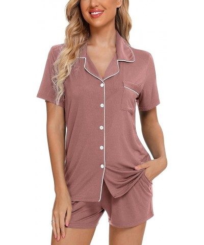 Womens Button Down Pajama Sets Bride Pajamas Sets Sleepwear Shorts Lounge Set A-brick Red(with Shorts Pocket) $17.86 Sleep & ...