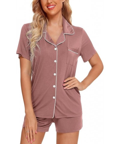 Womens Button Down Pajama Sets Bride Pajamas Sets Sleepwear Shorts Lounge Set A-brick Red(with Shorts Pocket) $17.86 Sleep & ...