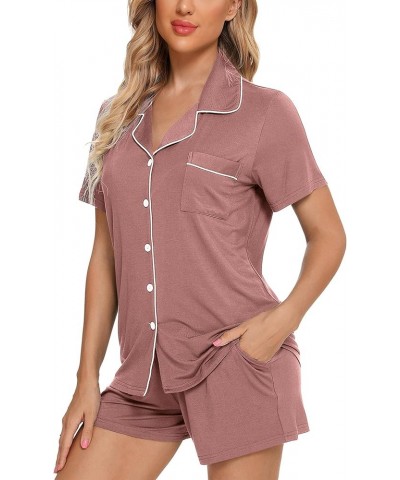 Womens Button Down Pajama Sets Bride Pajamas Sets Sleepwear Shorts Lounge Set A-brick Red(with Shorts Pocket) $17.86 Sleep & ...