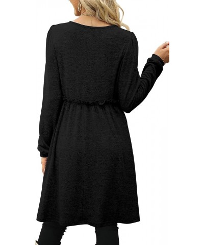 Womens Long Sleeve Dress Square Neck Puff Sleeve Elastic Waist Casual Dresses 01-black $15.92 Dresses