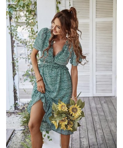 Women's Summer Casual Loose Boho Dress Ruffle High Waist Midi Beach Dress Green $12.70 Dresses