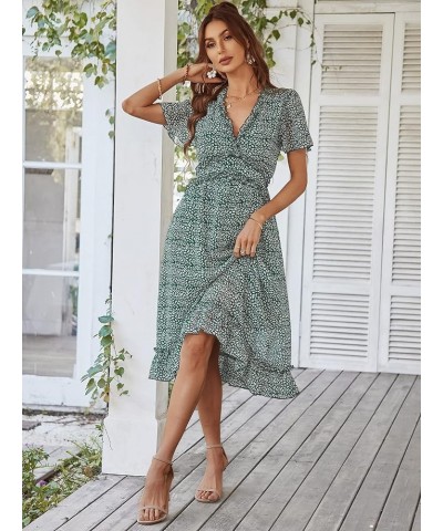 Women's Summer Casual Loose Boho Dress Ruffle High Waist Midi Beach Dress Green $12.70 Dresses