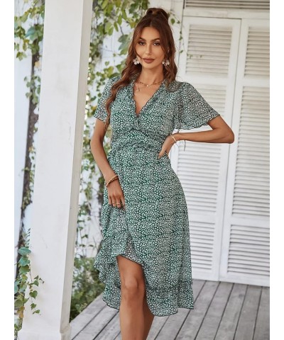 Women's Summer Casual Loose Boho Dress Ruffle High Waist Midi Beach Dress Green $12.70 Dresses