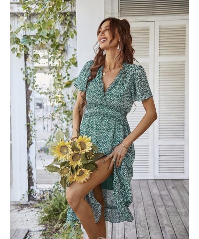 Women's Summer Casual Loose Boho Dress Ruffle High Waist Midi Beach Dress Green $12.70 Dresses