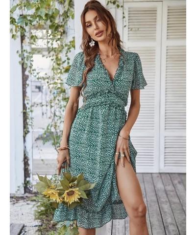 Women's Summer Casual Loose Boho Dress Ruffle High Waist Midi Beach Dress Green $12.70 Dresses