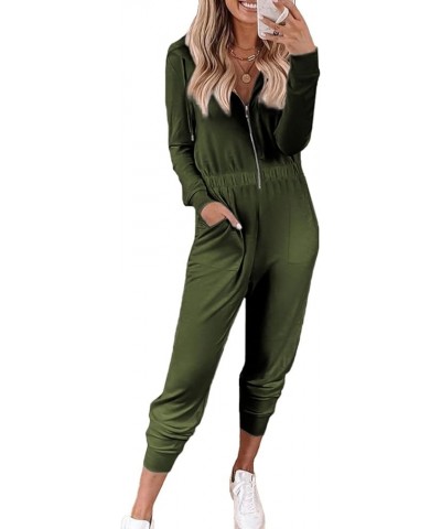 Women's Casual Long Sleeve Hooded Jumpsuits Zip Up One Piece Outfit Romper with Pockets Army Green $19.35 Jumpsuits