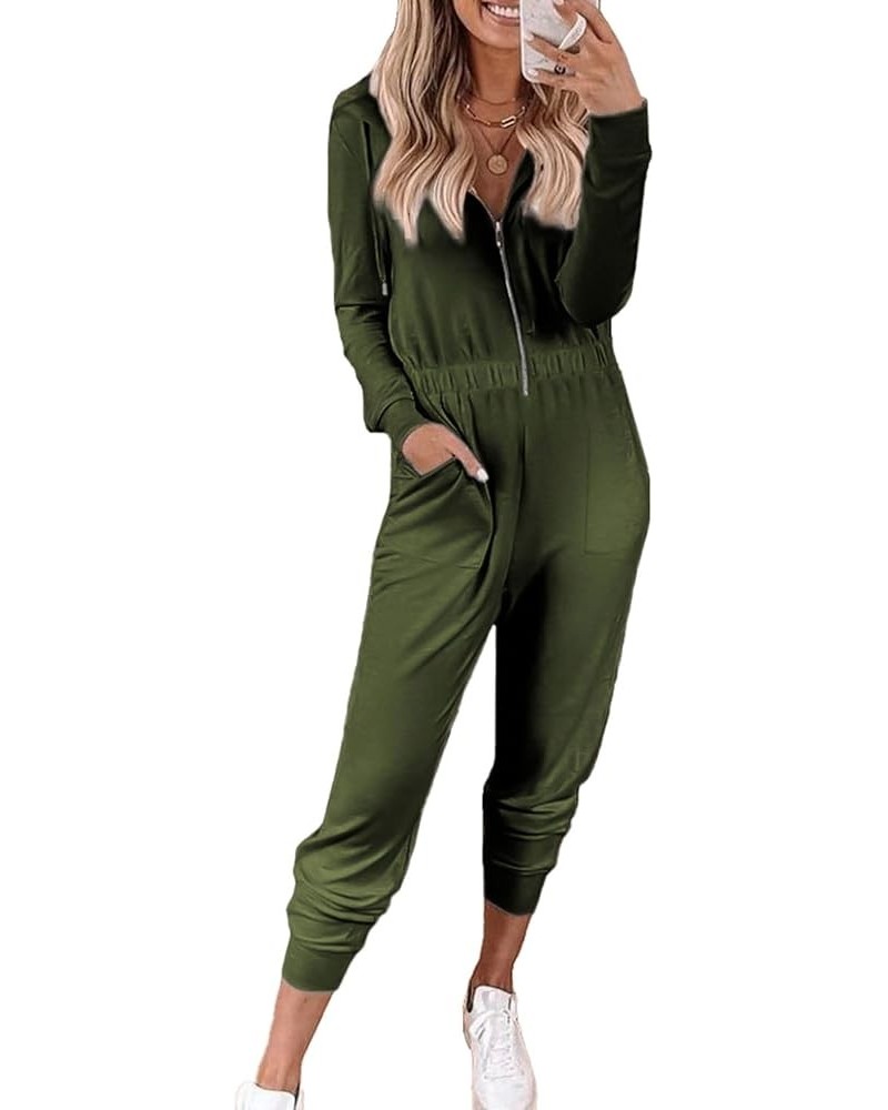 Women's Casual Long Sleeve Hooded Jumpsuits Zip Up One Piece Outfit Romper with Pockets Army Green $19.35 Jumpsuits