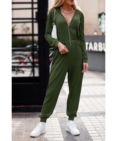 Women's Casual Long Sleeve Hooded Jumpsuits Zip Up One Piece Outfit Romper with Pockets Army Green $19.35 Jumpsuits