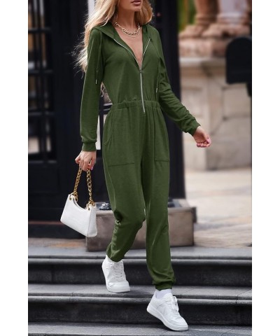 Women's Casual Long Sleeve Hooded Jumpsuits Zip Up One Piece Outfit Romper with Pockets Army Green $19.35 Jumpsuits