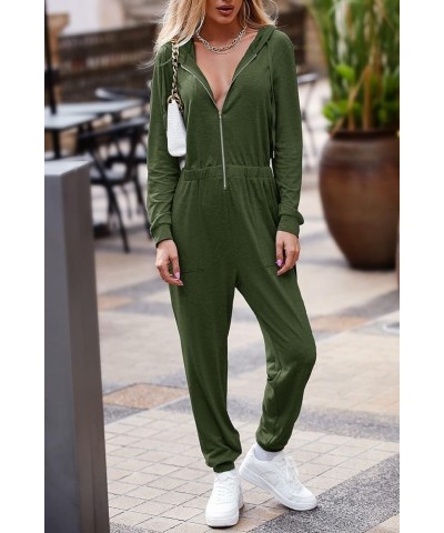 Women's Casual Long Sleeve Hooded Jumpsuits Zip Up One Piece Outfit Romper with Pockets Army Green $19.35 Jumpsuits