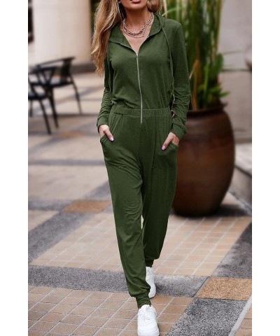 Women's Casual Long Sleeve Hooded Jumpsuits Zip Up One Piece Outfit Romper with Pockets Army Green $19.35 Jumpsuits