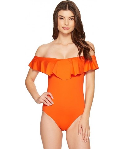 Women's Standard Off Shoulder Ruffle Bandeau One Piece Swimsuit Red / Flame / Gypsy Solid $37.80 Swimsuits