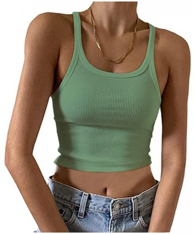 Women’s Basic Rib Knit Crop Tank Top Casual Solid Scoop Neck Sleeveless Crop Top Camisole Pea Green $11.39 Tanks