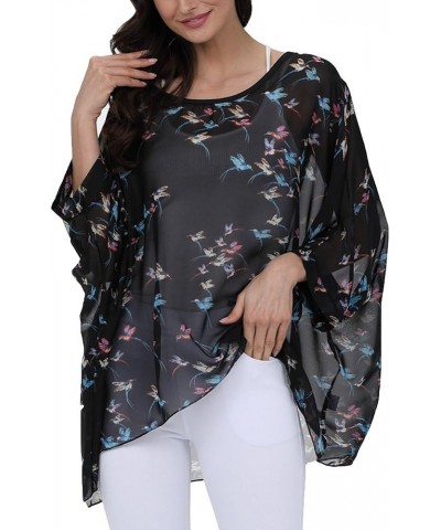 Women's Chiffon Caftan Poncho Tunic Top Cover up Batwing Blouse Z-4299 $11.96 Tops