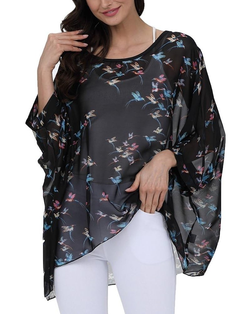 Women's Chiffon Caftan Poncho Tunic Top Cover up Batwing Blouse Z-4299 $11.96 Tops