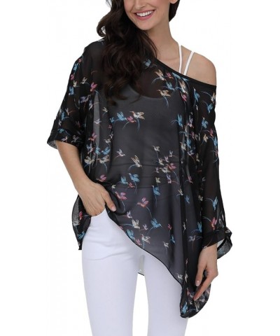 Women's Chiffon Caftan Poncho Tunic Top Cover up Batwing Blouse Z-4299 $11.96 Tops