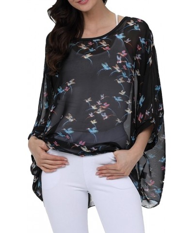 Women's Chiffon Caftan Poncho Tunic Top Cover up Batwing Blouse Z-4299 $11.96 Tops