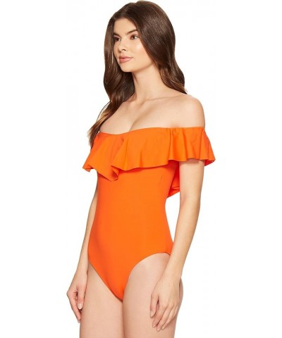 Women's Standard Off Shoulder Ruffle Bandeau One Piece Swimsuit Red / Flame / Gypsy Solid $37.80 Swimsuits