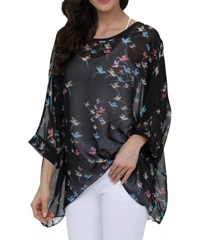 Women's Chiffon Caftan Poncho Tunic Top Cover up Batwing Blouse Z-4299 $11.96 Tops