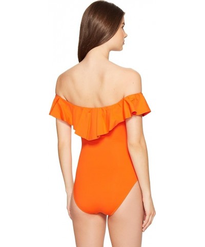 Women's Standard Off Shoulder Ruffle Bandeau One Piece Swimsuit Red / Flame / Gypsy Solid $37.80 Swimsuits