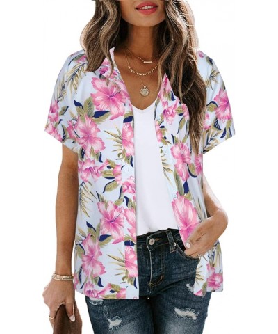 Women Hawaiian Shirt Soft Cool Summer Hawaii Shirts Floral Tropic Print V Neck T-Shirt Short Sleeve Button Up Tops Blue-flora...