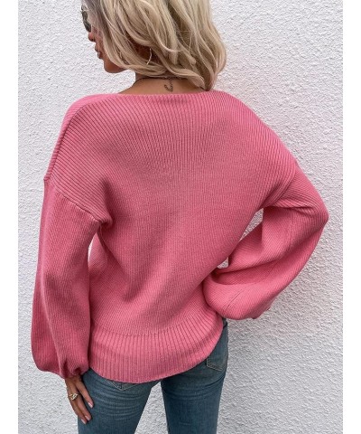 Women Long Sleeve Sexy Plunge V Neck Wrap Front Loose Sweater Pullover Jumper Tops New Rose Red $10.25 Sweaters