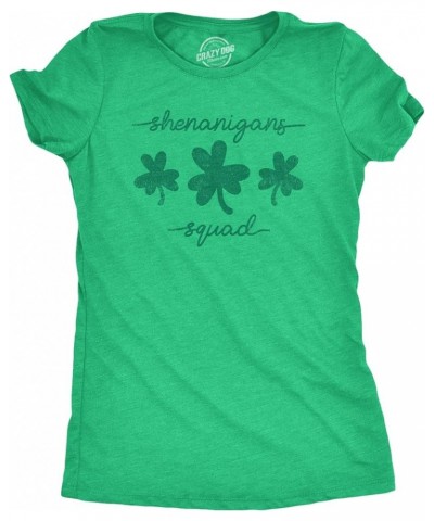 Womens Saint Patricks Day T Shirts Funny Shenanigans Clover Graphic Tees for Women Heather Green - Shenanigans Squad $10.39 T...