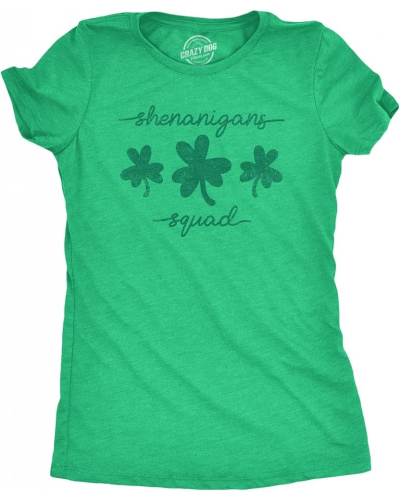 Womens Saint Patricks Day T Shirts Funny Shenanigans Clover Graphic Tees for Women Heather Green - Shenanigans Squad $10.39 T...