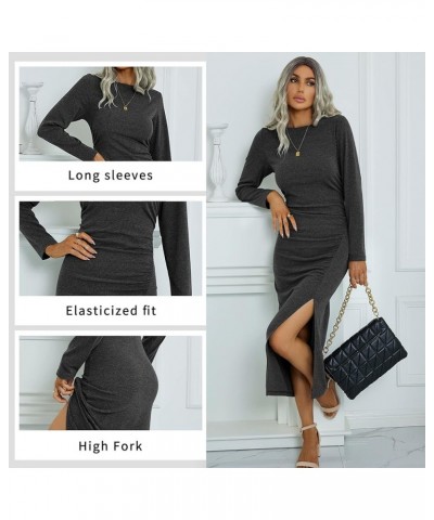 Women's Long Sleeve Dresses: Casual Bodycon Dress Crew Neck Ruched Midi Dress with Slit S-XL 160-darkgrey $28.90 Dresses